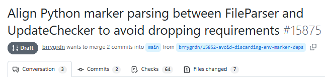 Dependabot pull request 15875 shown as Draft